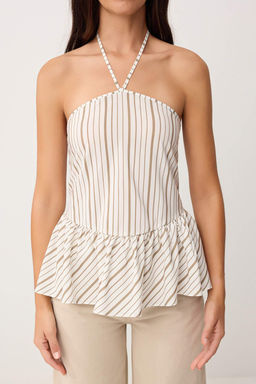 Cok Renkli Cizgili Dokuma Peplum Bluz TWOSS26BZ00597 - Trendyolmilla фото 3