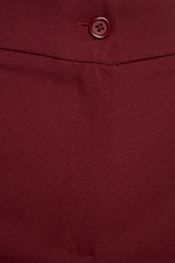 Bordo Straight/Duz Kesim Yuksek Bel Nervur Dikisli Dokuma Pantolon TWOSS21PL0093