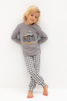 К 1541/холодный серый,клетка пижама дет