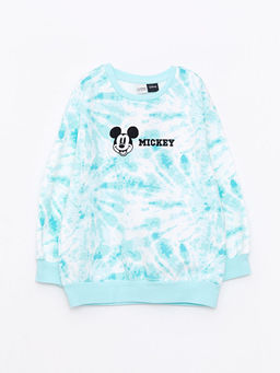 Bisiklet Yaka Mickey Mouse Nak??l? Uzun Kollu K?z ?ocuk Sweatshirt