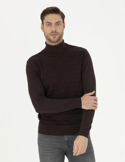 Kahverengi Slim Fit Bal_k__ Yaka Triko Kazak