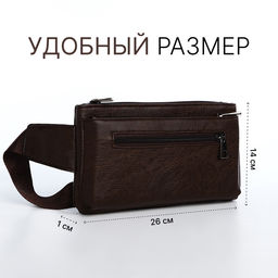 Сумка поясная на молнии, 3 наружных кармана, 26×1×14 см, коричневая