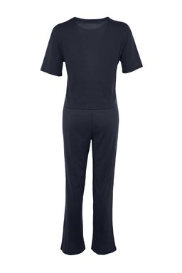 Trendyolmilla Lacivert Slogan Bask?l? Lastik Detayl? Fitilli T-shirt-Pantolon Orme Pijama THMSS21PT1016  фото 10