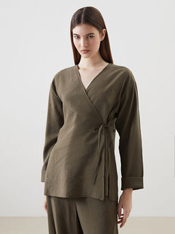 Kruvaze Yaka Modal Kar???ml? Kad?n Kimono