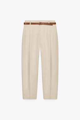LINEN BELTED STRAIGHT-LEG TROUSERS - Zara фото 8