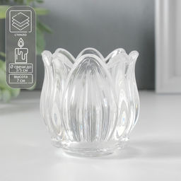 Цена за 2шт. Стеклянный подсвечник на 1 свечу Подснежник, прозрачный, 7?7?7 см