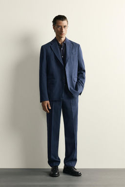 PANTAL?N REGULAR FIT TRAJE LINO - LANA / Azul