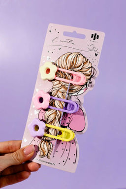 Набор заколок для волос зажим, арт. 71790 / 10 ЦВЕТОЧКИ (в наборе: 3шт., 6,2 см, черный металл, полиэфирная смола, цвет: жёлтый, розовый, сиреневый, подложка из мелованного картона + ПЭТ-пакет с европодвесом)