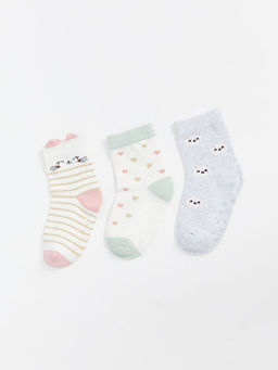 Bask?l? K?z Bebek Soket ?orap 3l?