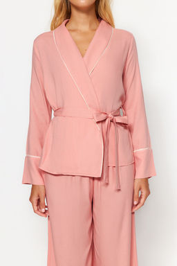 Trendyolmilla Bej Kusakl? Biye Detayl? Kruvaze Viskon Hamile Dokuma Pijama Tak?m? THMAW22PT1109  фото 39