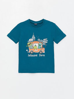 Bisiklet Yaka Bask?l? K?sa Kollu Erkek ?ocuk Ti??rt