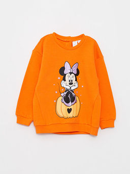 Bisiklet Yaka Uzun Kollu Minnie Mouse Bask?l? K?z Bebek Sweatshirt