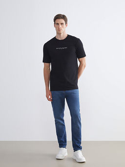 Bisiklet Yaka Bask?l? Penye Erkek Ti??rt