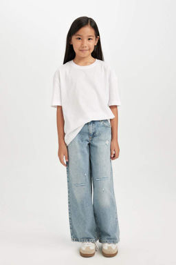 Широкие джинсовые брюки с рваными карманами для девочек и широкими штанинами - Defacto фото 2