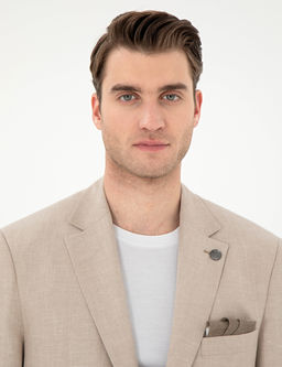 A__k Kahverengi Slim Fit Keten Kar___ml_ Ceket