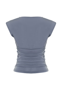 Gri Fitted/Vucuda Oturan Buzgulu Esnek Orme Bluz TWOSS24BZ00493