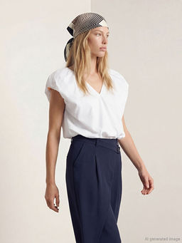 V Yaka B?zg?l? Poplin Bluz