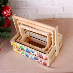 Набор кашпо деревянных Новогодний №3 3 в 1, МАССИВ СОСНЫ, деревянная ручка, натуральный - Дарим красиво фото 2