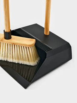 Щётка с совком Meli Loft, бамбуковый держатель, 26×24×96 см, чёрная