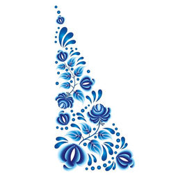 Термонаклейка Гжель цветы, уголок справа, 15?30 см, набор 10 шт.