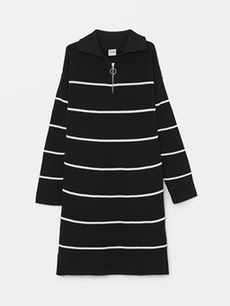 Polo Yaka ?izgili Uzun Kollu K?z ?ocuk Triko Elbise