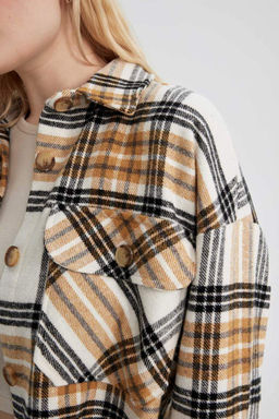 Фланелевая туника с длинными рукавами и воротником-рубашкой оверсайз - Defacto фото 5