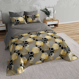 КПБ Перкаль Премиум - "Золотые шестигранники" 2 сп. с Евро простыней (нав.70х70)