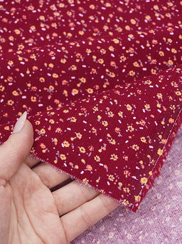 Микровельвет Маленькие лютики на темно-малиновом, ш.1.1м, хлопок-100%, 130гр/м.кв - Купава фото 6