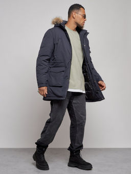 Парка мужская зимняя удлиненная с мехом темно-синего цвета 8318TS - Wonderrman фото 4