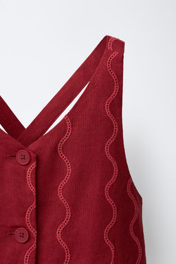 CHALECON BORDADO ONDAS CON LINO / Rojo fuerte