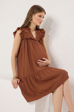 Kahverengi Duz Kesim Nak?s Detayl? Mini Dokuma Elbise TWOSS25EL00303 - Trendyolmilla фото 3