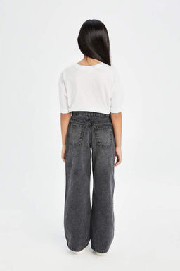 Широкие джинсовые брюки антрацитового цвета с рваными деталями для девочек и широкими карманами на штанинах - Defacto фото 6