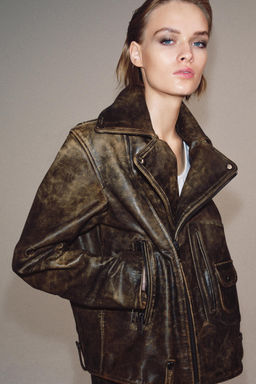 CHAQUETA BIKER PIEL 100% ZW COLLECTION LIMITED EDITION / Marr?n - Zara фото 11