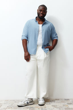 TRENDYOL MAN Lacivert Regular Fit Keten Gorunumlu Buyuk Beden Gomlek TMNSS24AX00006 - Trendyolmilla фото 5