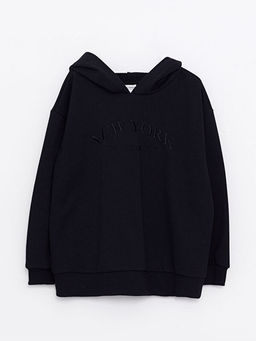 Kap??onlu Nak??l? Uzun Kollu K?z ?ocuk Sweatshirt