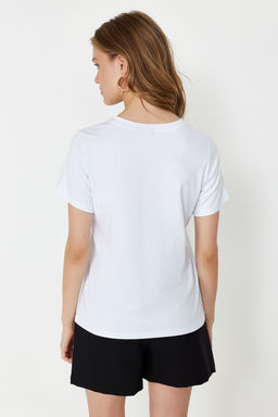 Beyaz %100 Kal?n Pamuklu Varak/Parlak Slogan Bask?l? Regular Kal?p Orme T-Shirt TWOSS24TS00252 - Trendyolmilla фото 6