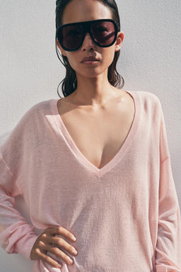 JERSEY PUNTO FINO ESCOTE PICO / Rosa pastel - Zara фото 4