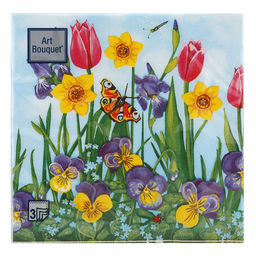Салфетки бумажные "Art Bouquet" 33х33см, 3-х слойные, 20 штук в упаковке, 100% целлюлоза, "Цветочная сказка" (Россия)
