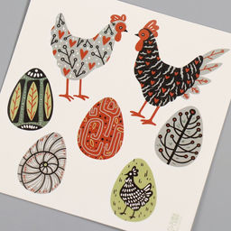 Цена за 3 шт. Переводные тату цветные Курочки и яйца. Стилизация, временные татуировки, 10?10 см