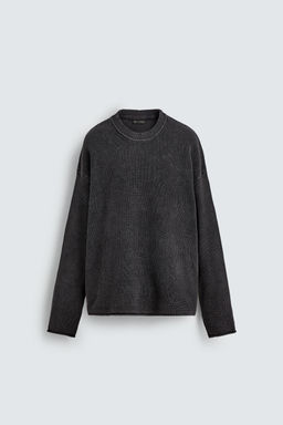 WAFFLE-KNIT TEXTURED SWEATER