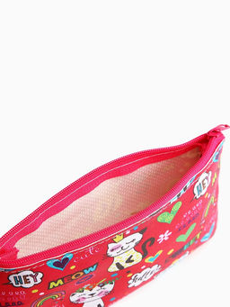 Цена за 3 шт. Косметичка-пенал на молнии, плоская, с рисунком Meow, красная - Simaland фото 3