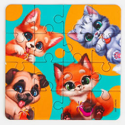 Металлическая головоломка с пазлами и наклейками «Милые зверята», МИКС