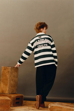 PHILADELPHIA EAGLES  NFL STRIPED POLO SWEATSHIRT