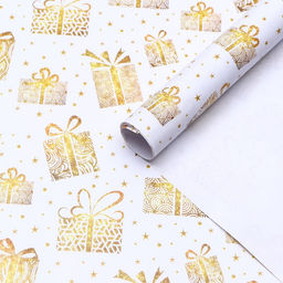 Цена за 10 шт. Бумага упаковочная глянцевая Подарки, 0,49 х 0,7 м