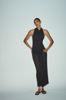 TEXTURED HALTER LONG DRESS