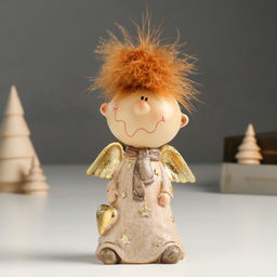 Фигурка полистоун Ангелочек Афоня в наряде со звёздами, с сердцем, беж, блёстки, 6?9?14.5 см