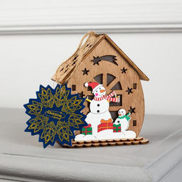 Ёлочная игрушка Домик со снеговиками, 11х6х9 см, от батареек, свечение тёплое белое - Luazon lighting фото 5