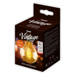 LED-G95-4W/GOLDEN/E27/CW GLV21GO Лампа светодиодная Vintage. Форма шар, золотистая колба. Cпиральная нить. Картон. ТМ Uniel