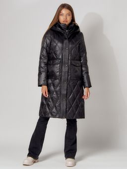 Пальто утепленное стеганое зимнее женское черного цвета 448602Ch - Mtforce фото 10