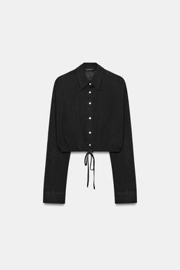 CAMISA GASA CROP CORD?N AJUSTABLE LUNARES / Negro